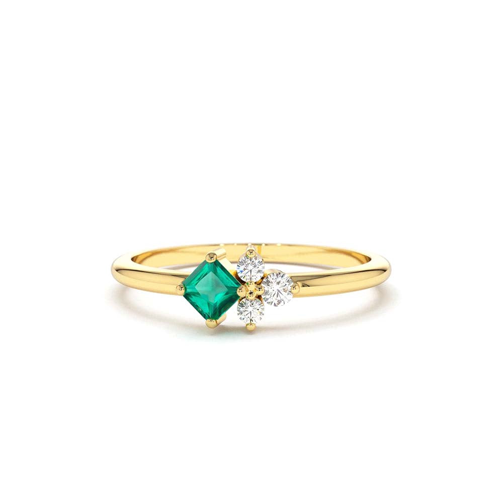 14K Dainty Princess Cut Emerald and Diamond Ring by Orlina Fine