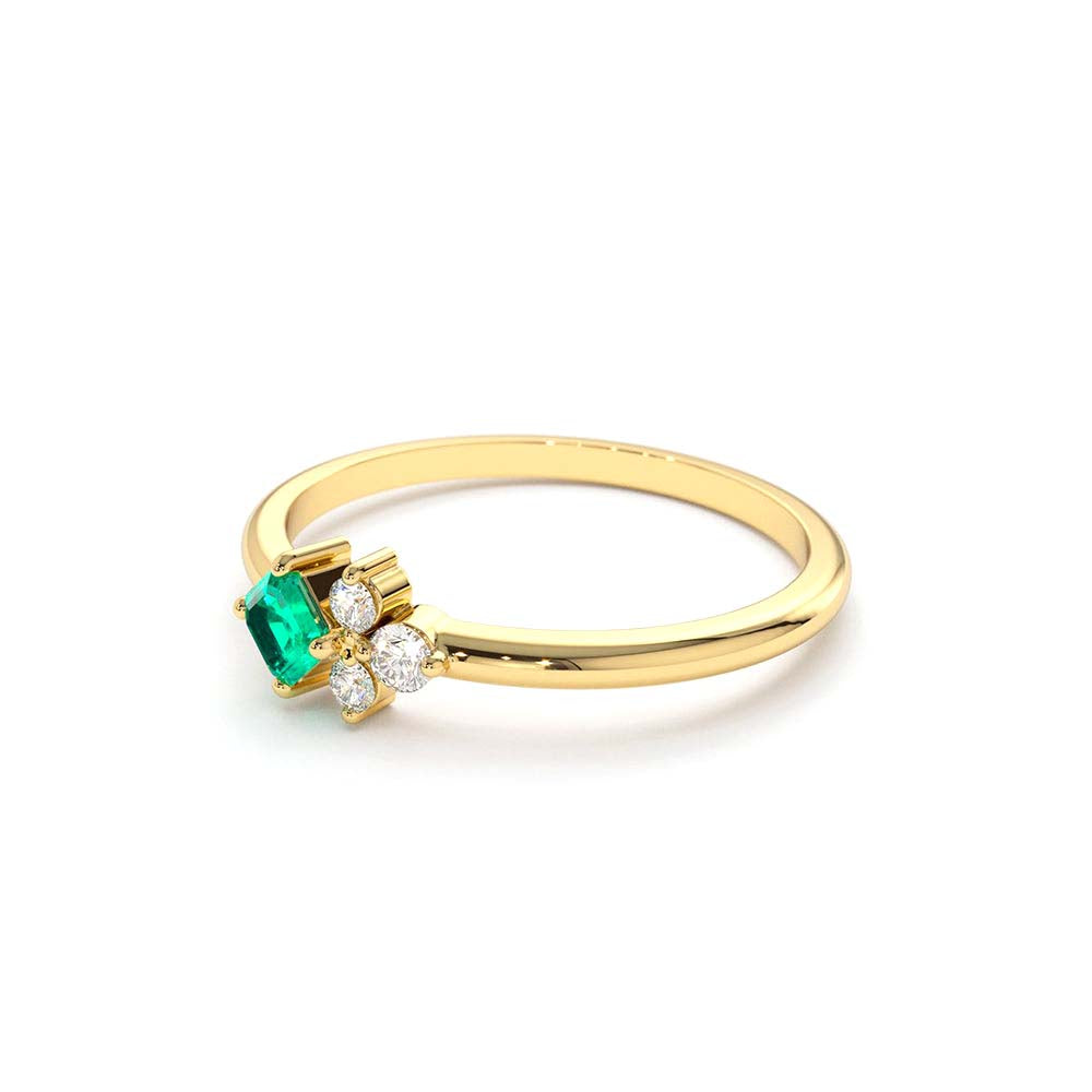 14K Dainty Princess Cut Emerald and Diamond Ring - view 5