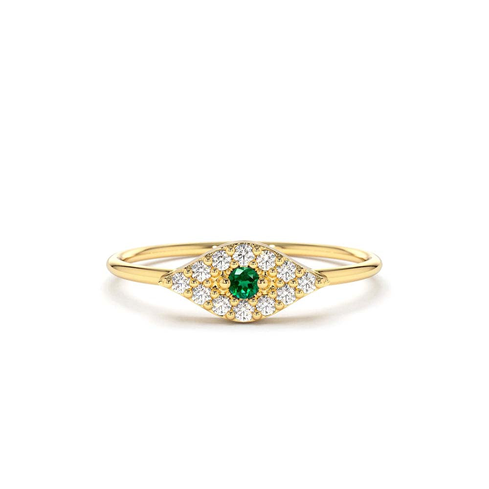 14K Diamond and Emerald Evil Eye Ring by Orlina Fine