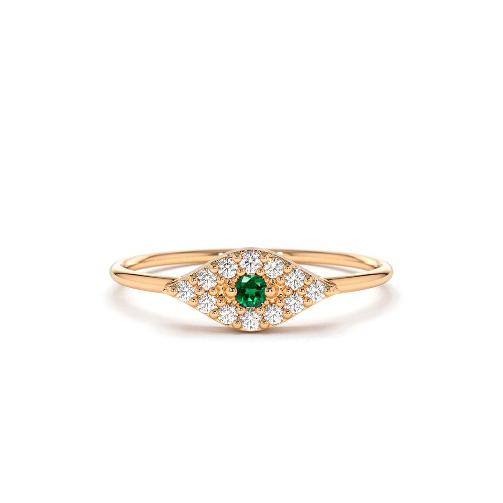 14K Diamond and Emerald Evil Eye Ring - view 2
