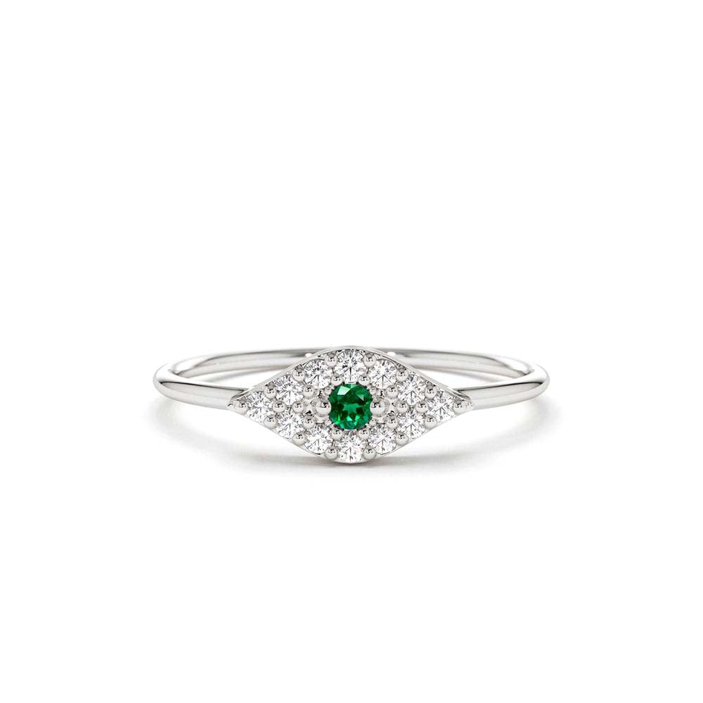 14K Diamond and Emerald Evil Eye Ring - view 3