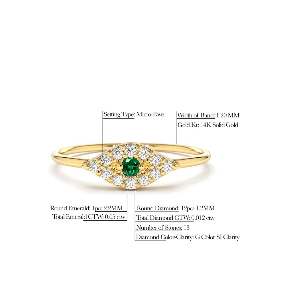 14K Diamond and Emerald Evil Eye Ring - view 4