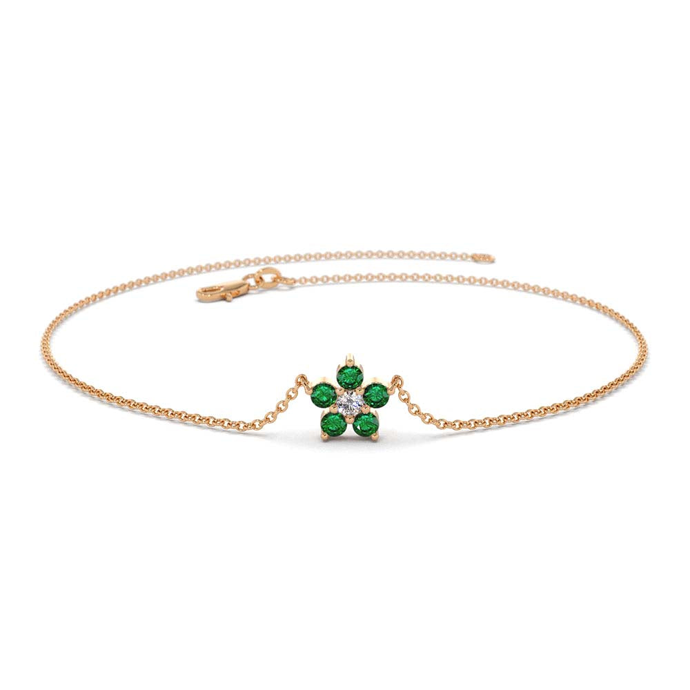 14K Emerald and Diamond Flower Charm Bracelet - view 2