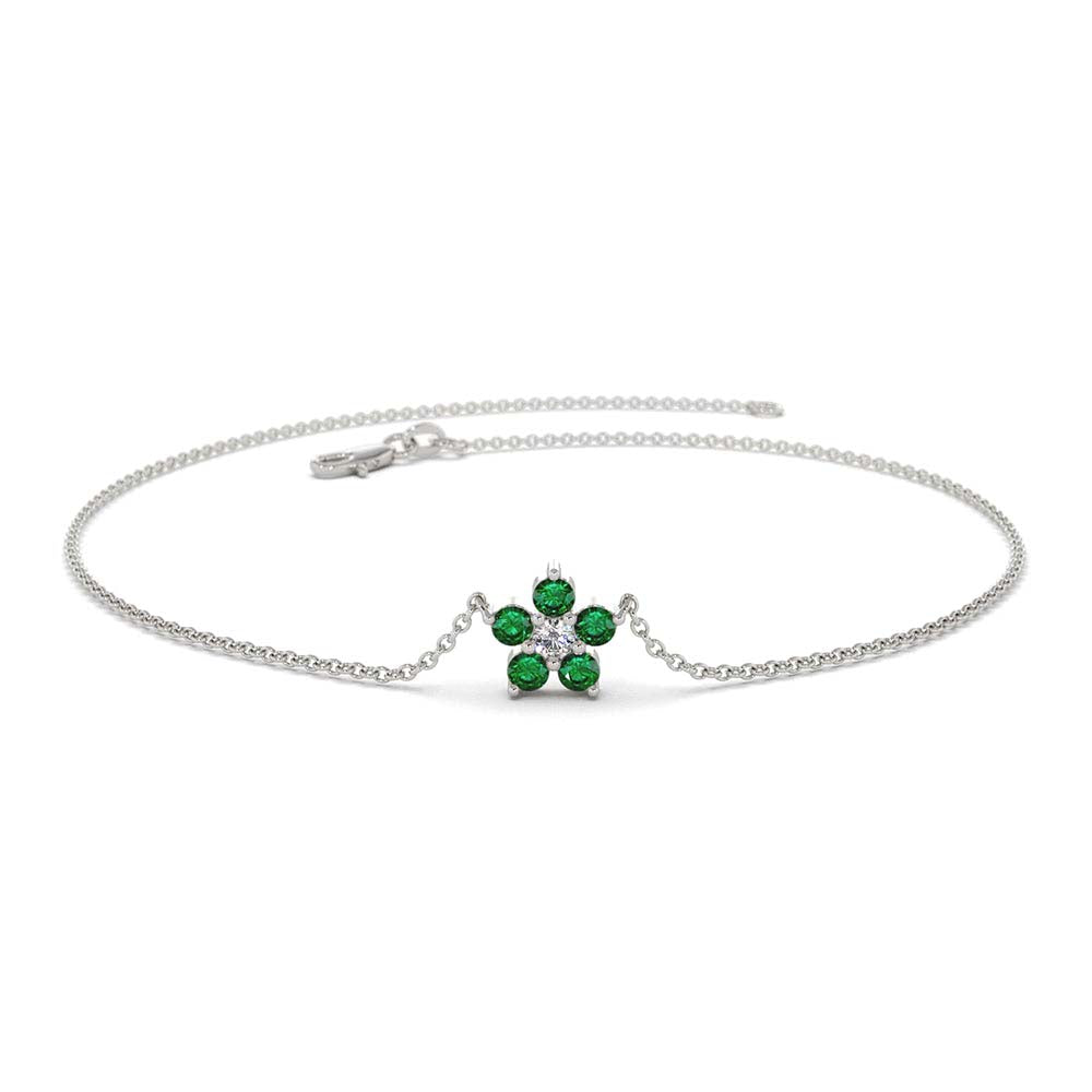 14K Emerald and Diamond Flower Charm Bracelet - view 3