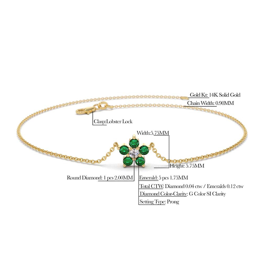 14K Emerald and Diamond Flower Charm Bracelet - view 4