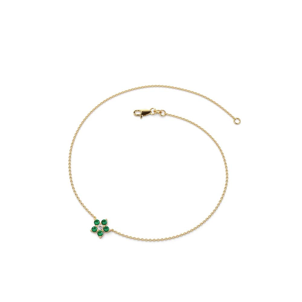 14K Emerald and Diamond Flower Charm Bracelet - view 5