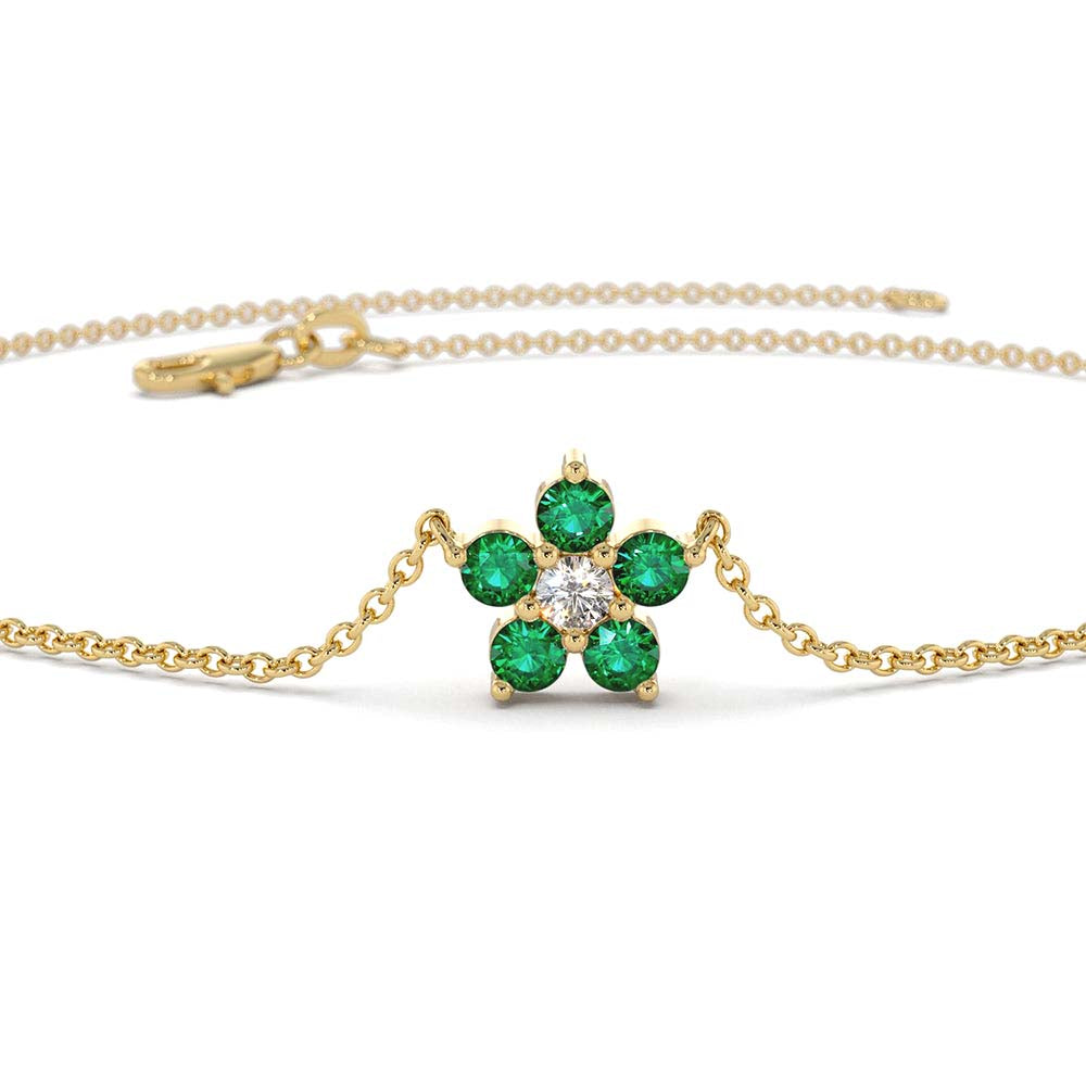 14K Emerald and Diamond Flower Charm Bracelet - view 6