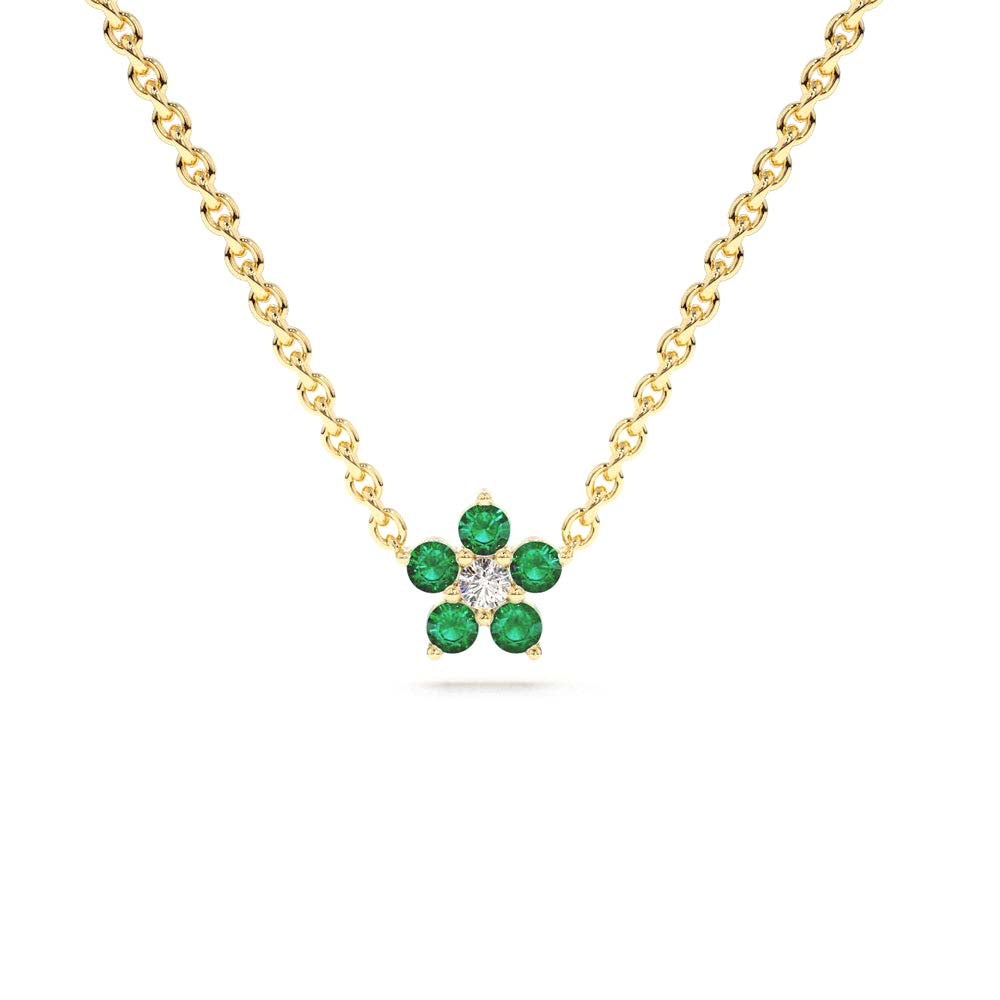 14K Emerald and Diamond Flower Charm Necklace by Orlina Fine