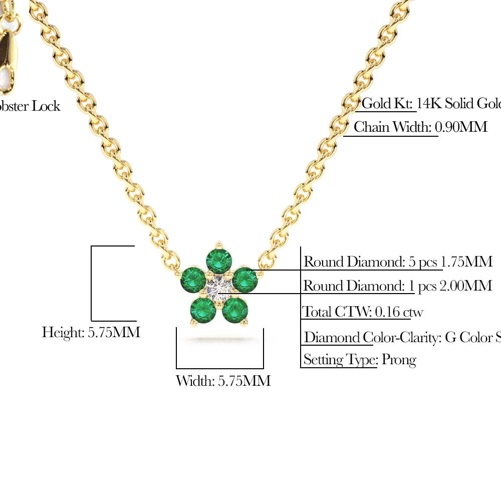 14K Emerald and Diamond Flower Charm Necklace - view 2