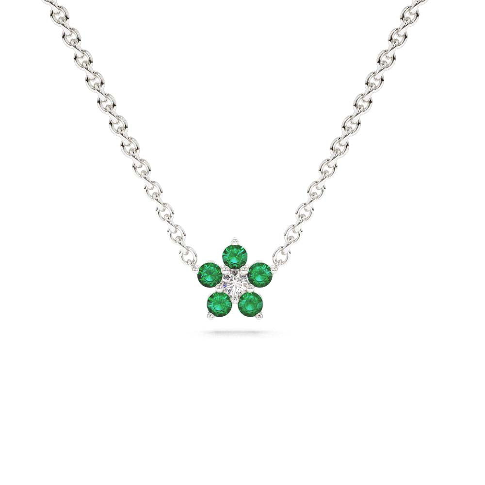 14K Emerald and Diamond Flower Charm Necklace - view 4