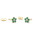 14K Emerald and Diamond Flower Studs by Orlina Fine