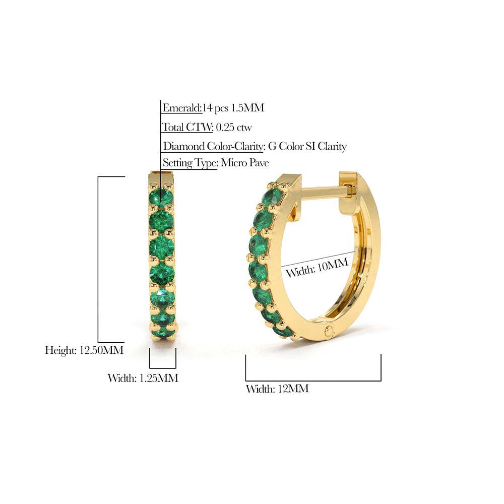 14K Gold Emerald Huggie Hoop Earrings - view 4