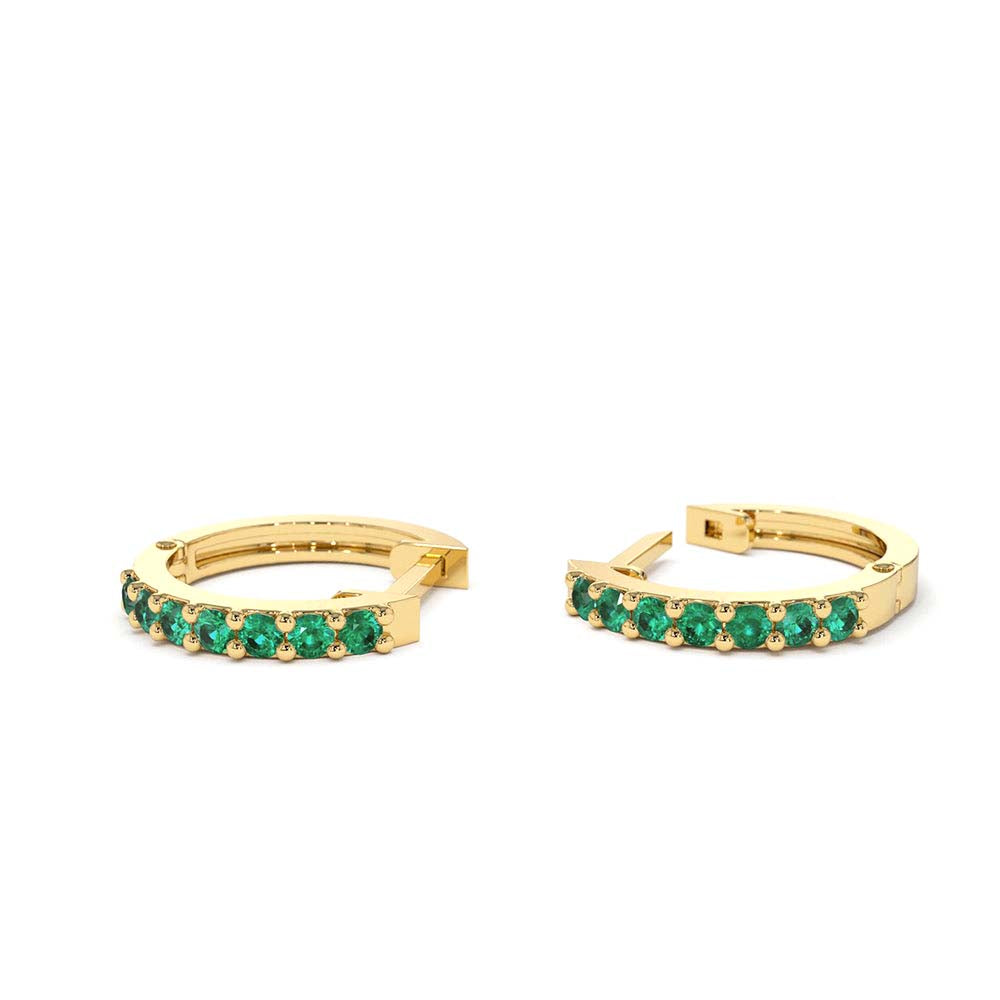 14K Gold Emerald Huggie Hoop Earrings - view 5