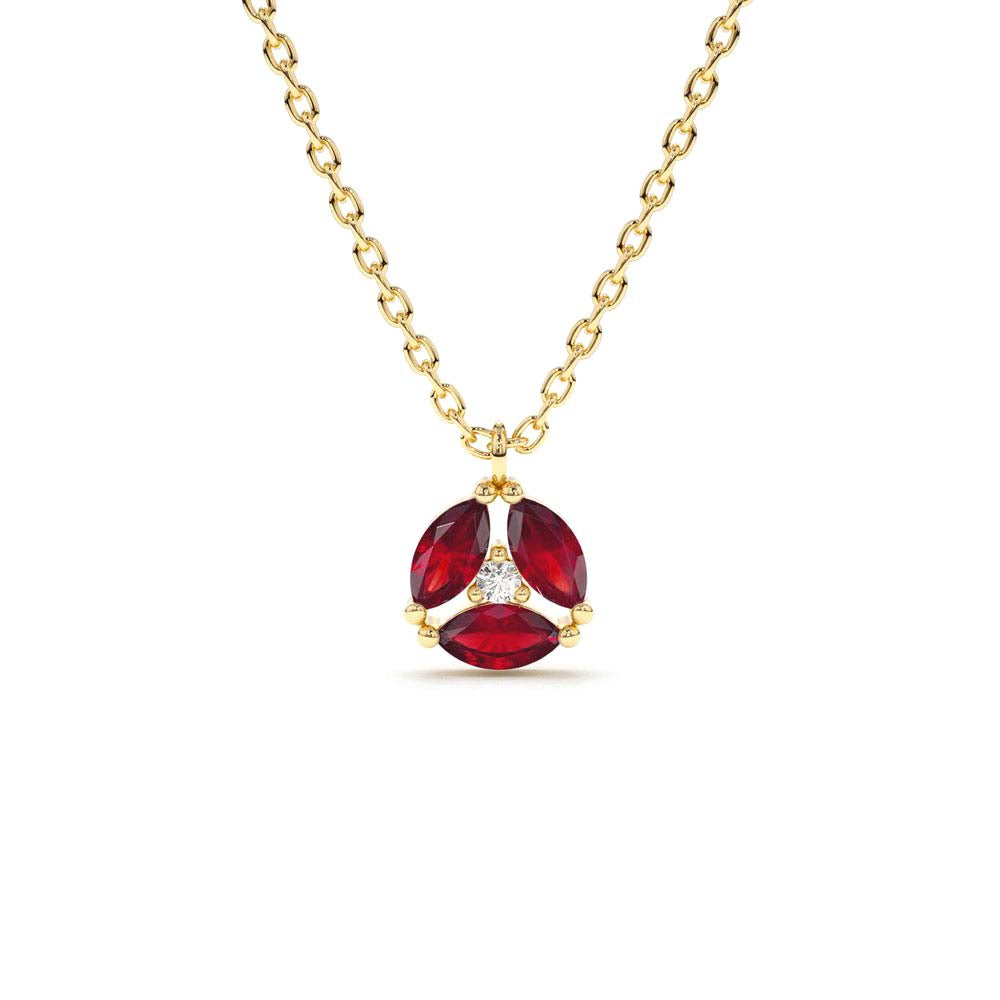 14K Gold Marquise Ruby Cluster Necklace by Orlina Fine