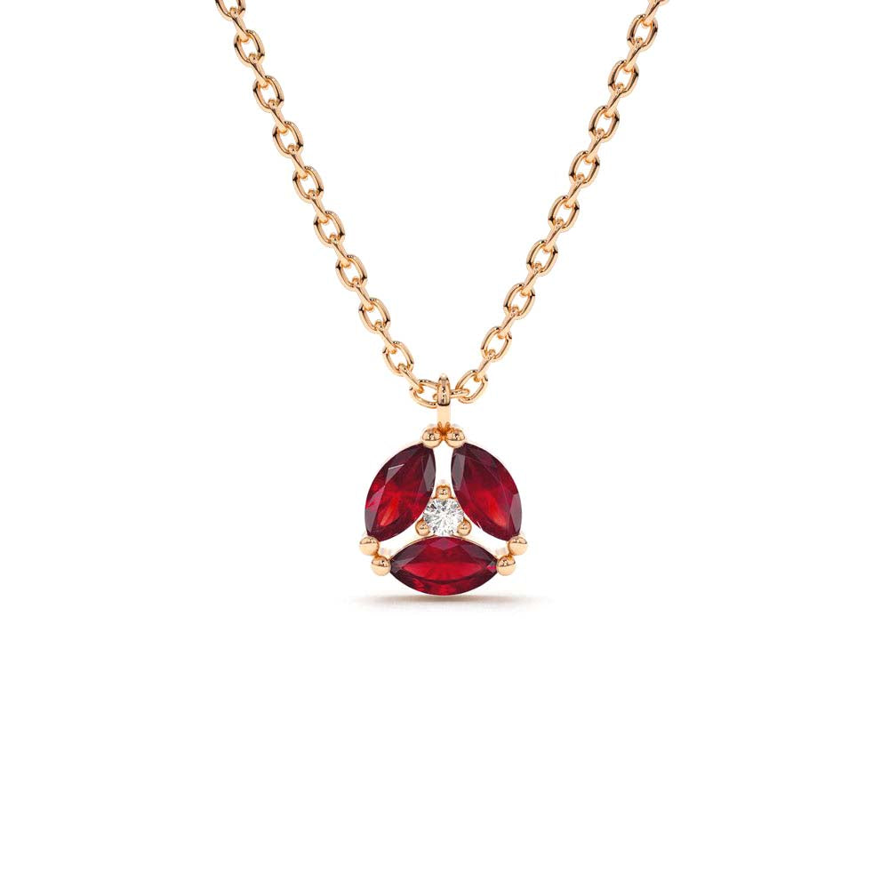 14K Gold Marquise Ruby Cluster Necklace - view 2