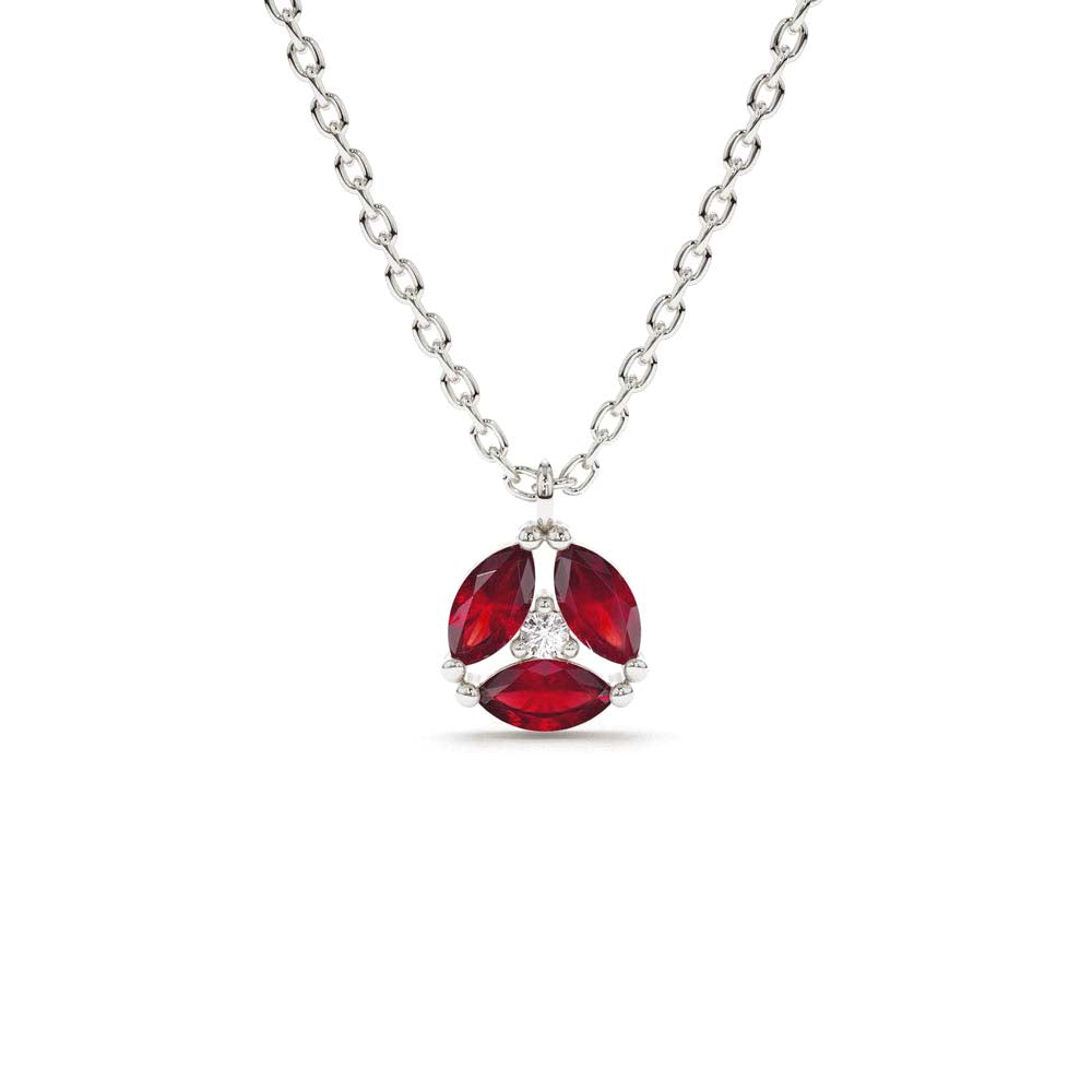 14K Gold Marquise Ruby Cluster Necklace - view 3