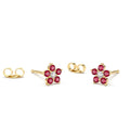14K Ruby and Diamond Flower Studs by Orlina Fine
