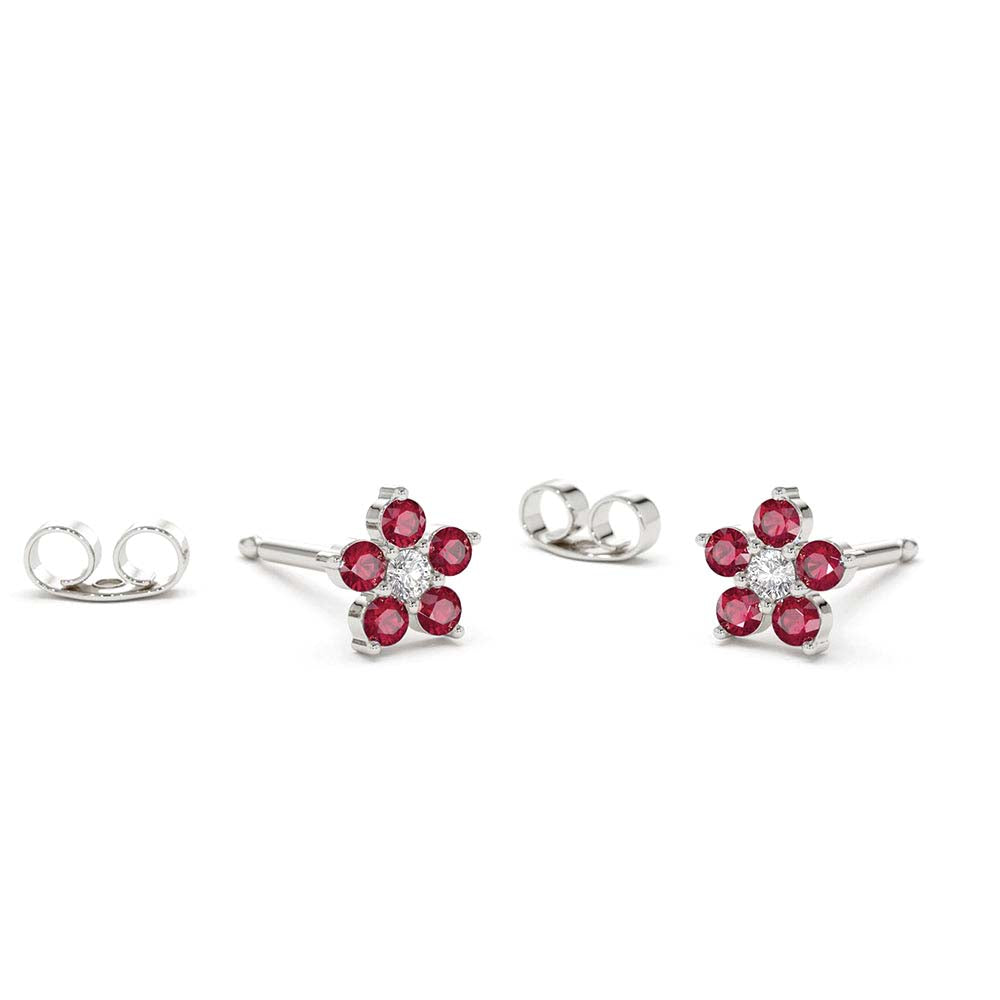 14K Ruby and Diamond Flower Studs - view 3