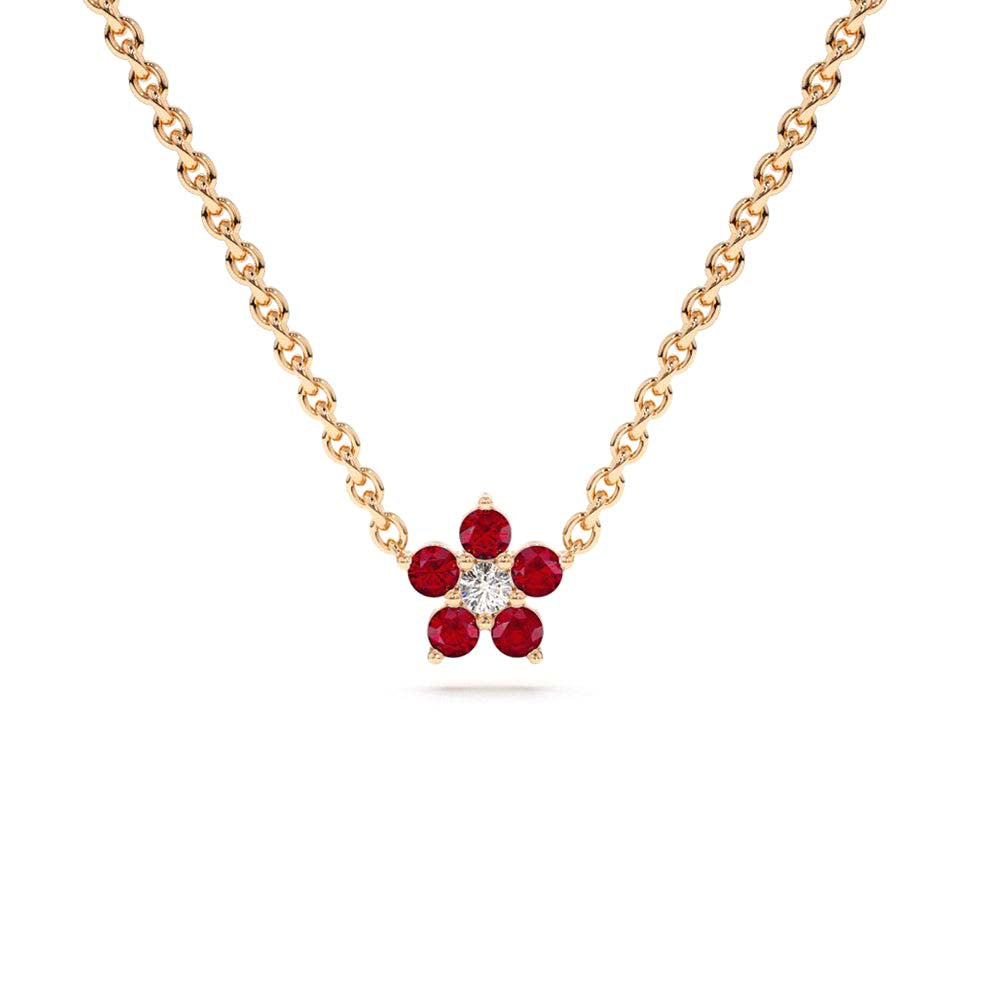 14K Gold Oval Cut Ruby Halo Diamond Necklace - view 2