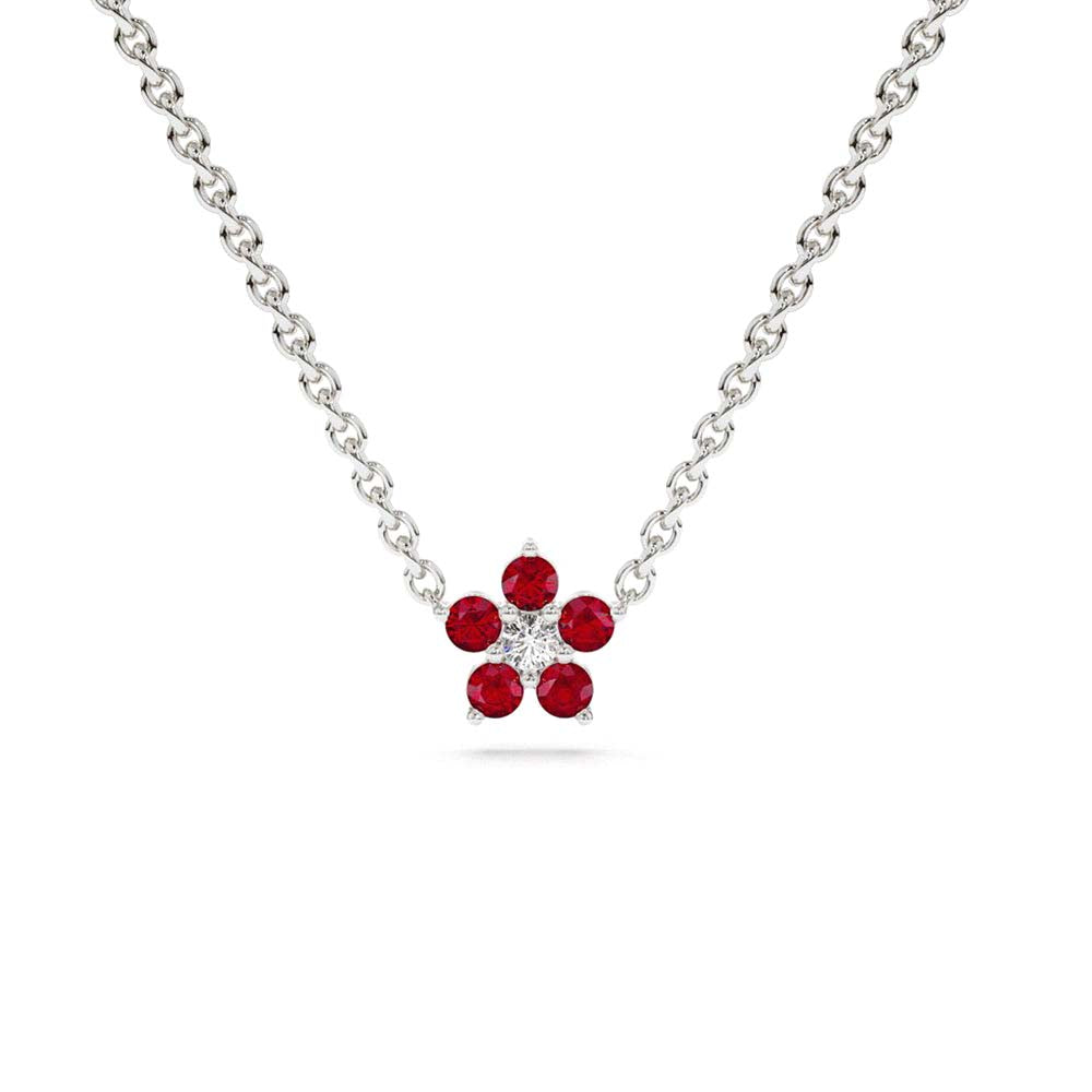 14K Ruby and Diamond Flower Charm Necklace - view 3