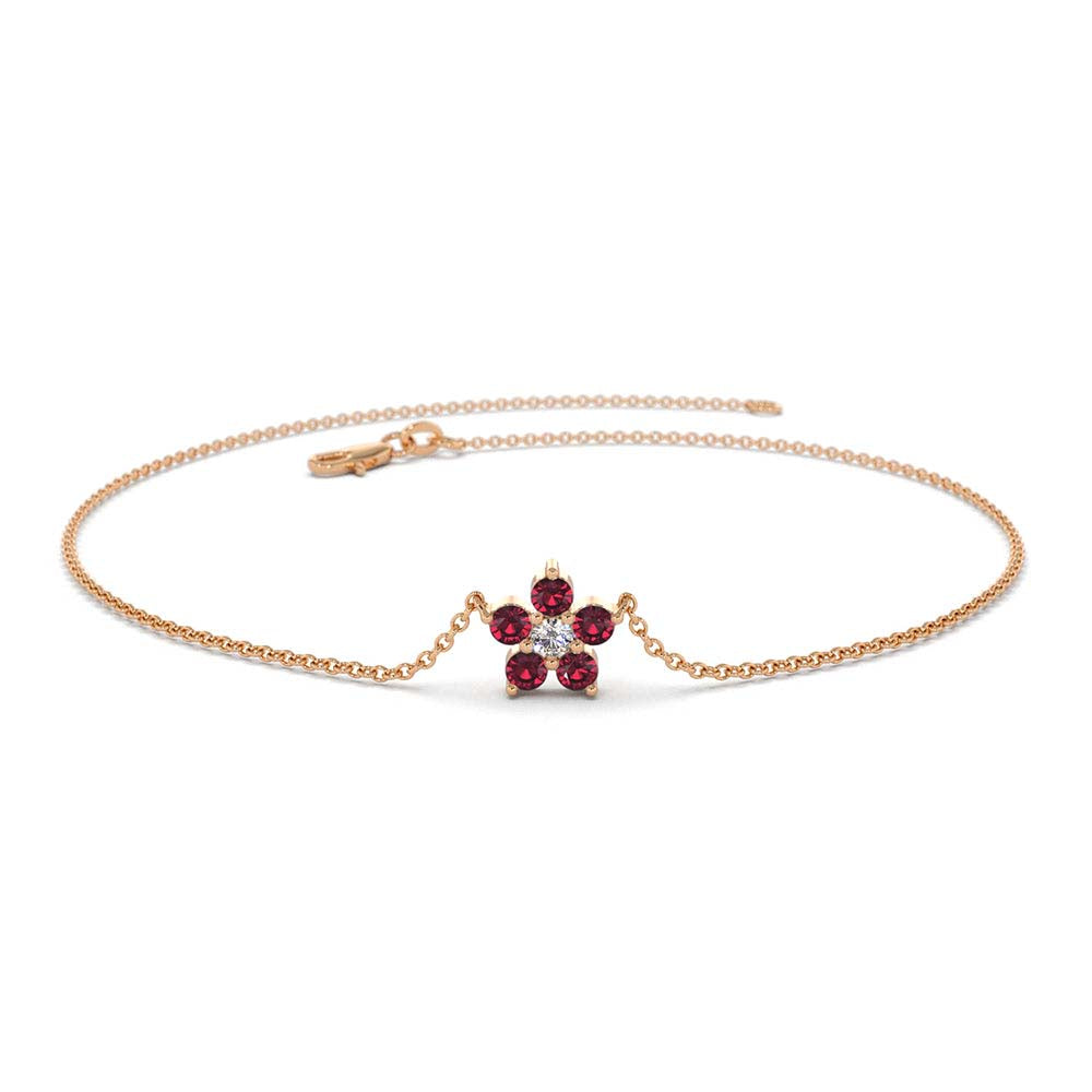 14K Ruby and Diamond Flower Charm Bracelet - view 2