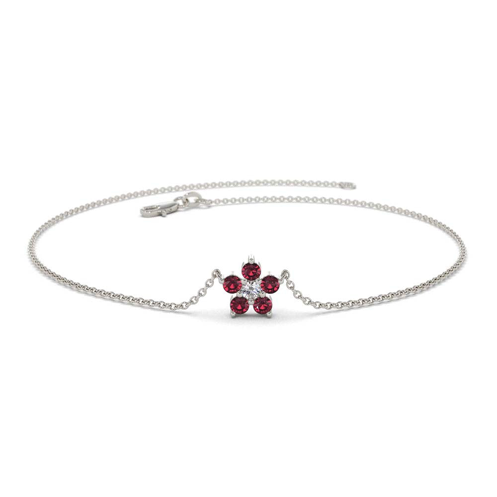 14K Ruby and Diamond Flower Charm Bracelet - view 3