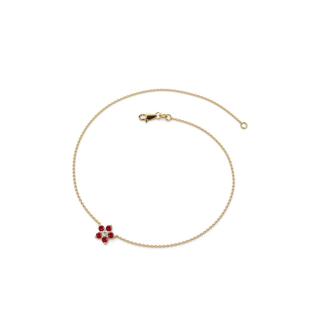 14K Ruby and Diamond Flower Charm Bracelet - view 4