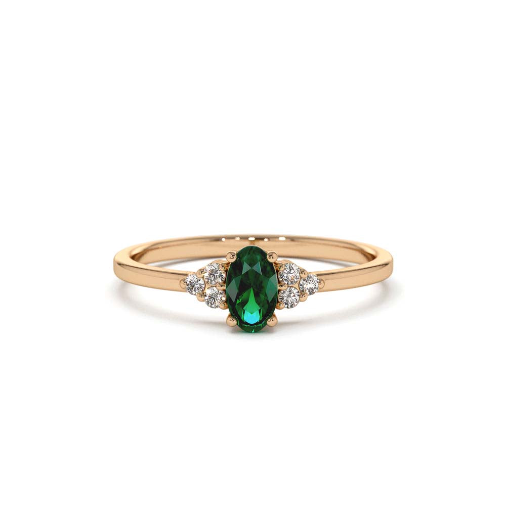 14K Oval Emerald and Diamond Ring - view 3