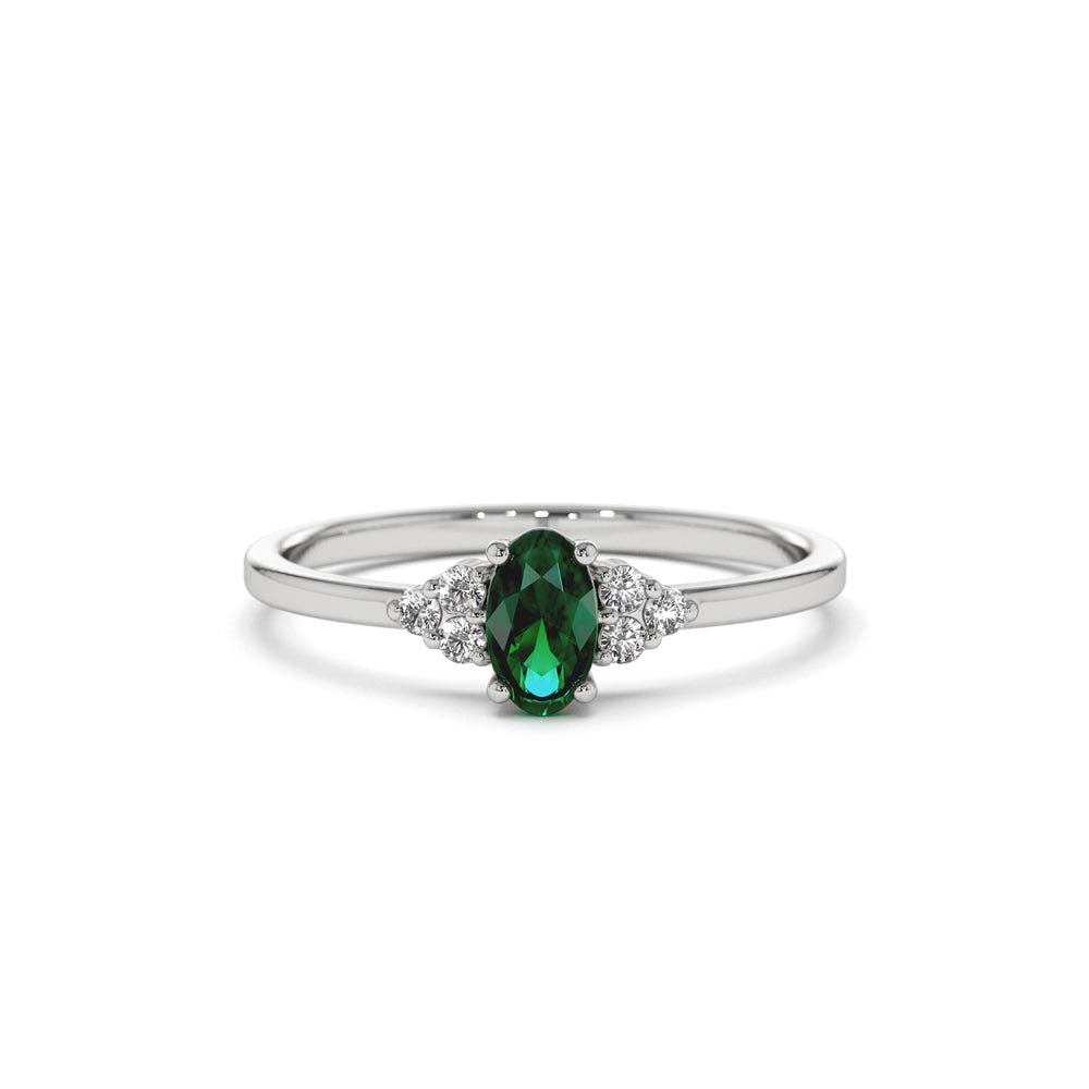 14K Oval Emerald and Diamond Ring - view 4