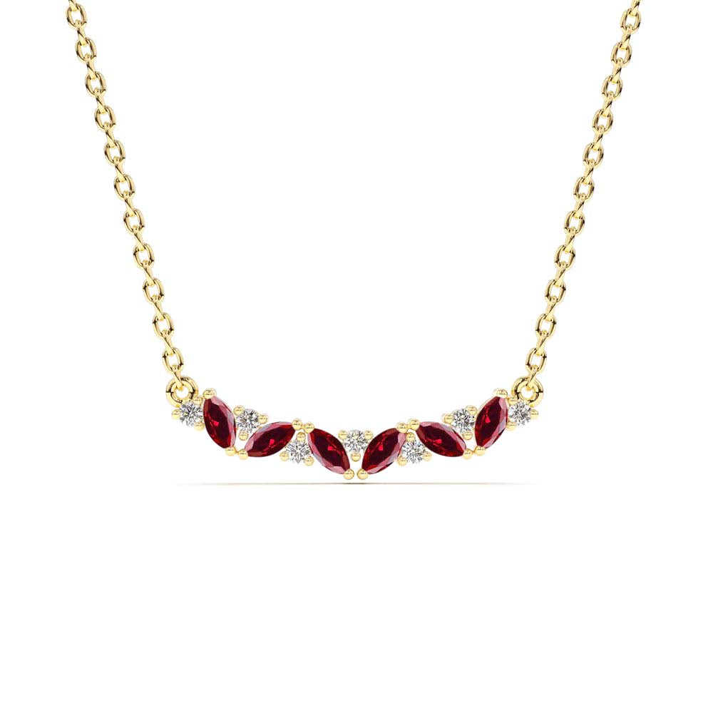 14K Slanted Ruby and Round Diamond Necklace by Orlina Fine