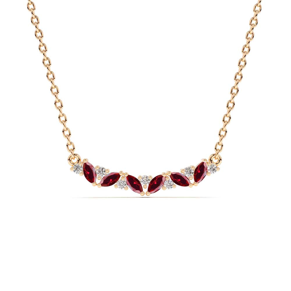14K Slanted Ruby and Round Diamond Necklace - view 2