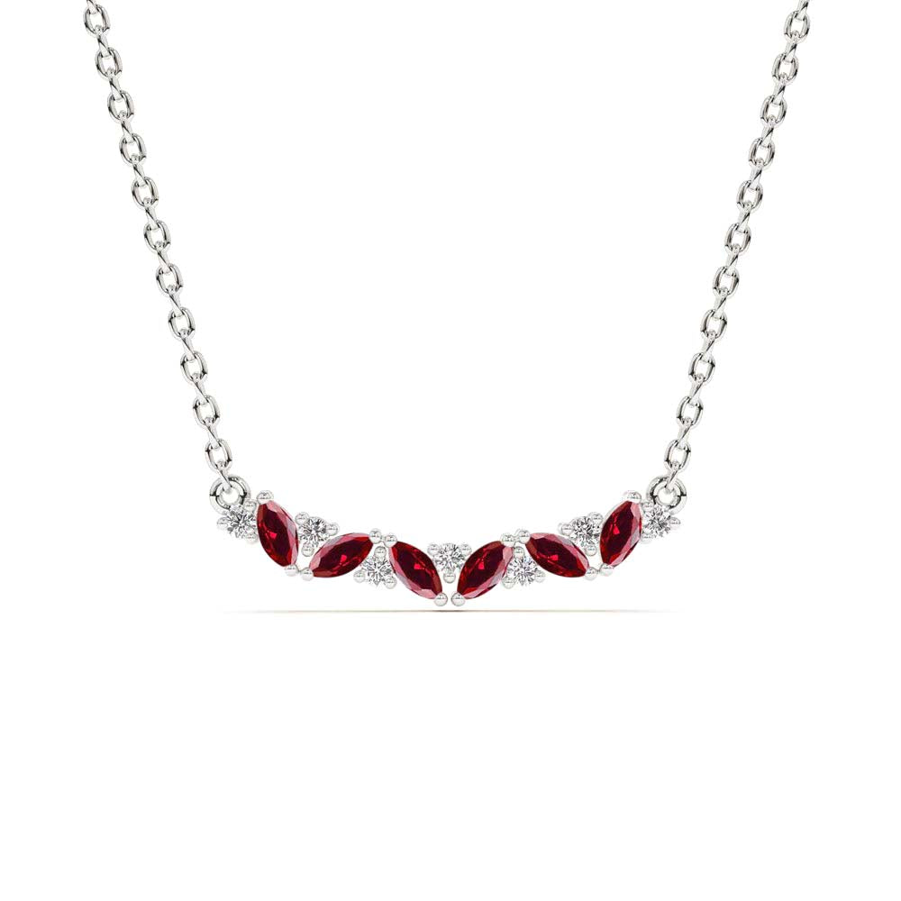 14K Slanted Ruby and Round Diamond Necklace - view 3