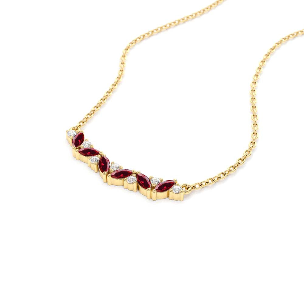 14K Slanted Ruby and Round Diamond Necklace - view 4