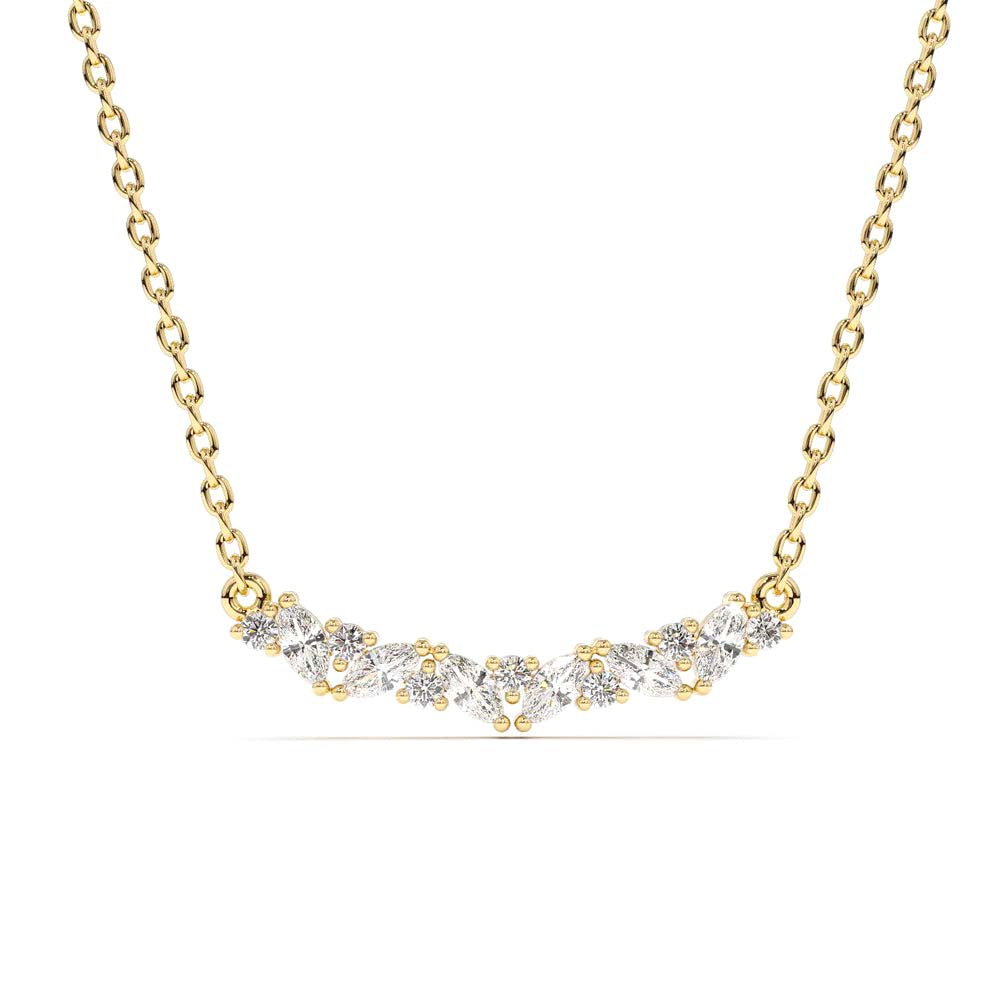 14K Gold Slanted Marquise and Round Diamond Necklace by Orlina Fine
