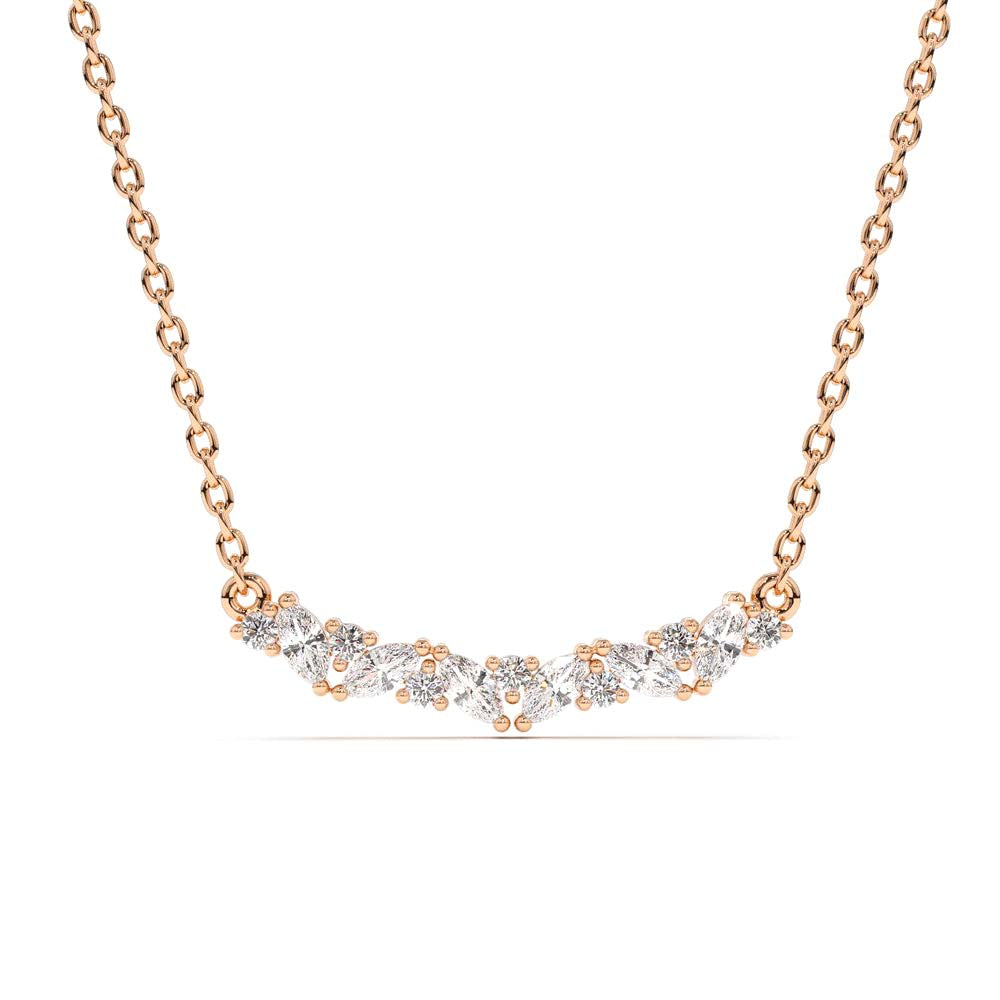 14K Gold Slanted Marquise and Round Diamond Necklace - view 2