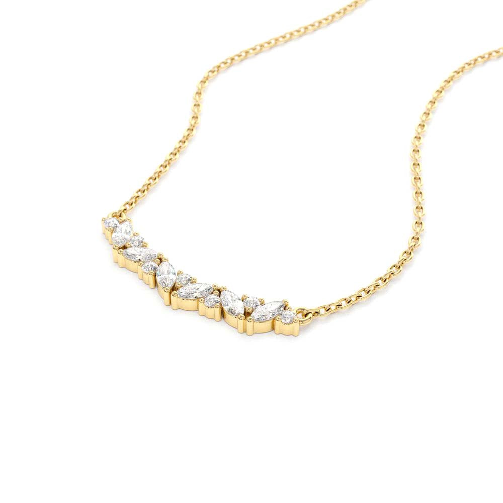 14K Gold Slanted Marquise and Round Diamond Necklace - view 4