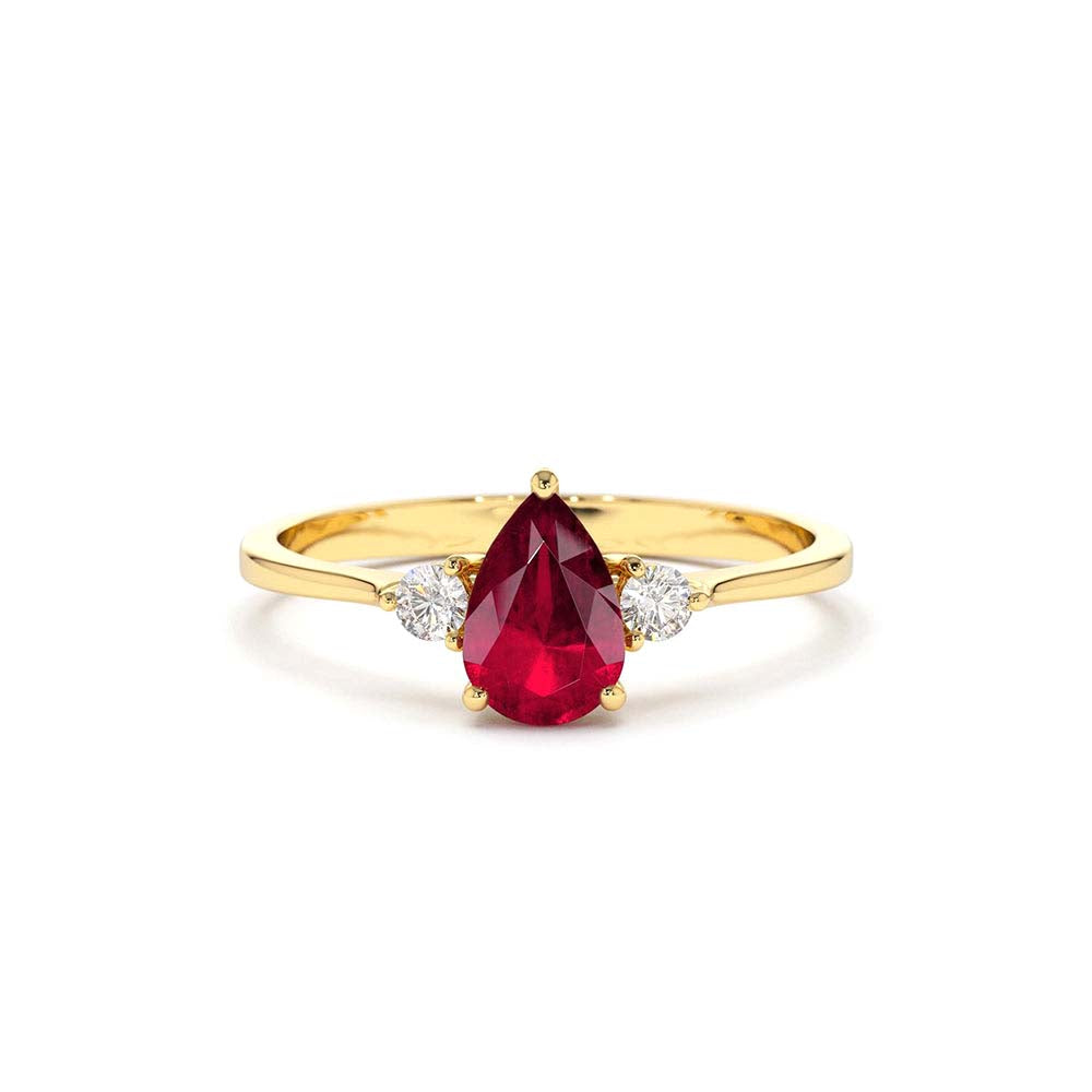 14K Pear Shape Ruby Ring with Diamonds by Orlina Fine
