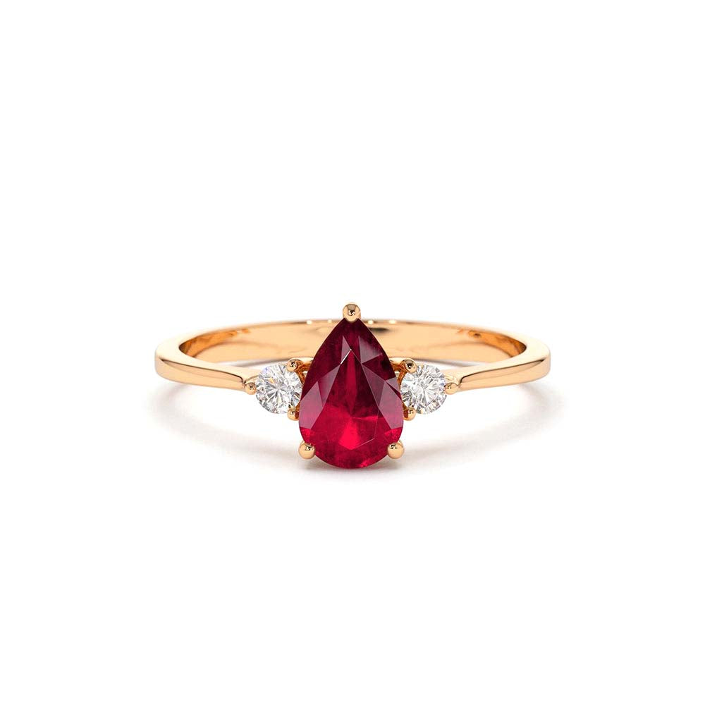 14K Pear Shape Ruby Ring with Diamonds - view 2