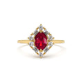 14K Unique Natural Ruby and Baguette Ring by Orlina Fine