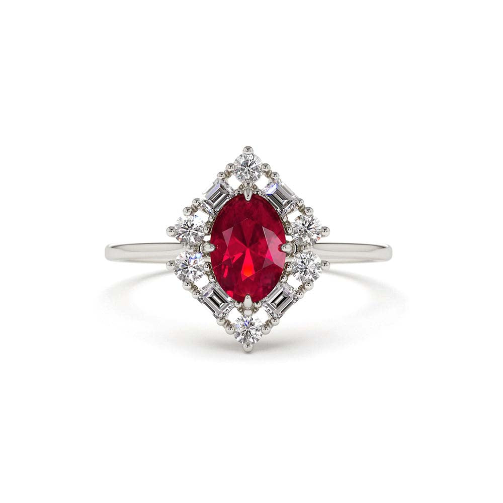 14K Unique Natural Ruby and Baguette Ring - view 3
