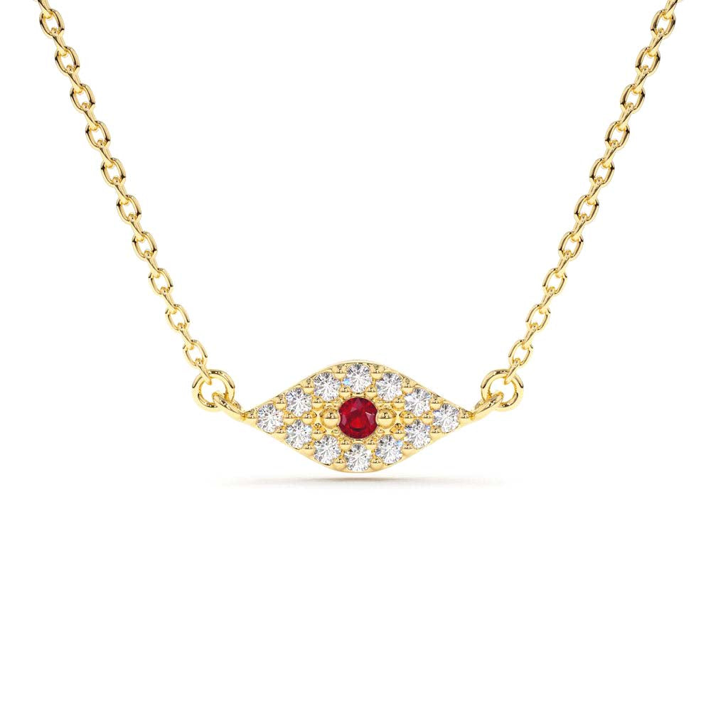 14K Gold Diamond and Ruby Evil Eye Necklace by Orlina Fine