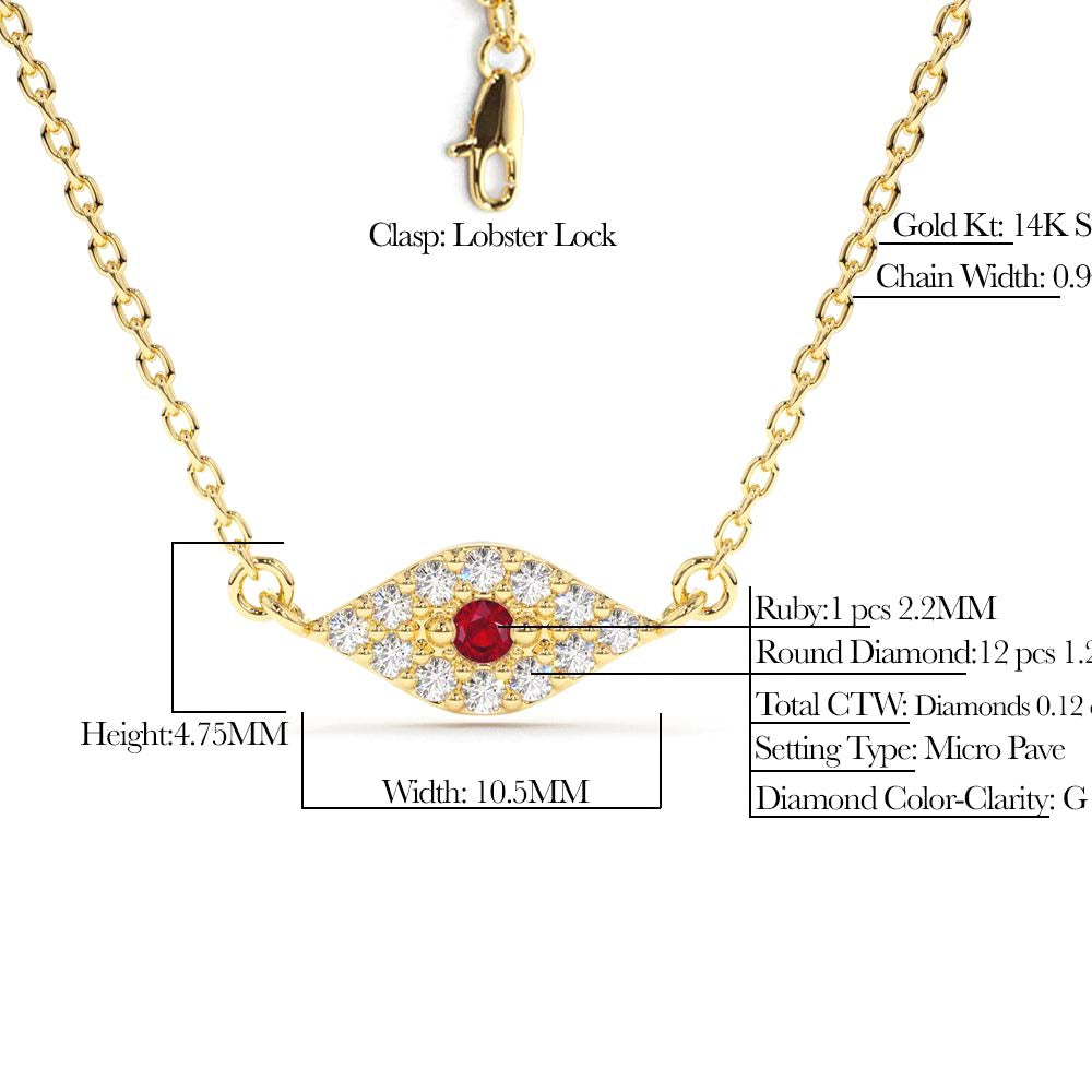 14K Gold Diamond and Ruby Evil Eye Necklace - view 2
