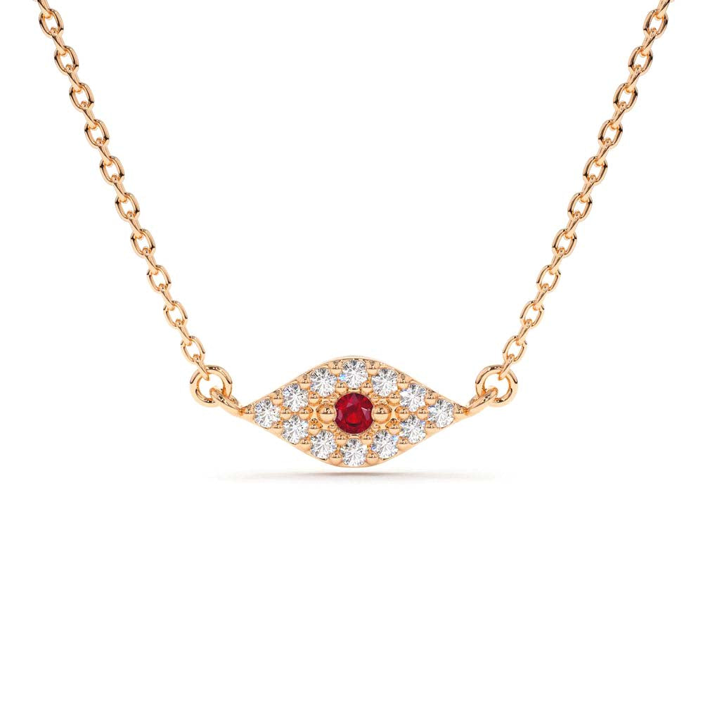 14K Gold Diamond and Ruby Evil Eye Necklace - view 3