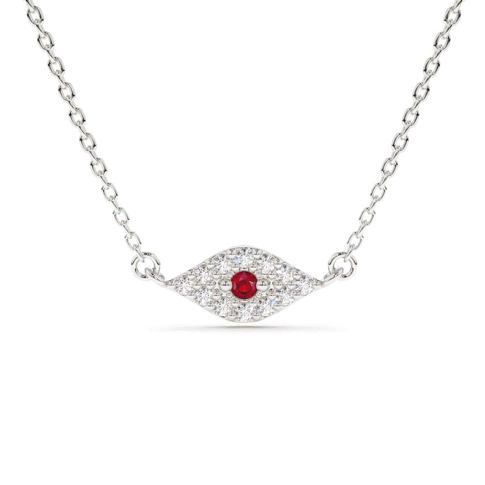 14K Gold Diamond and Ruby Evil Eye Necklace - view 4
