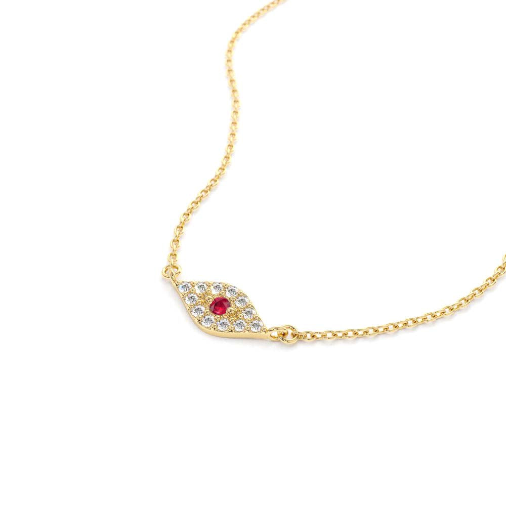 14K Gold Diamond and Ruby Evil Eye Necklace - view 5
