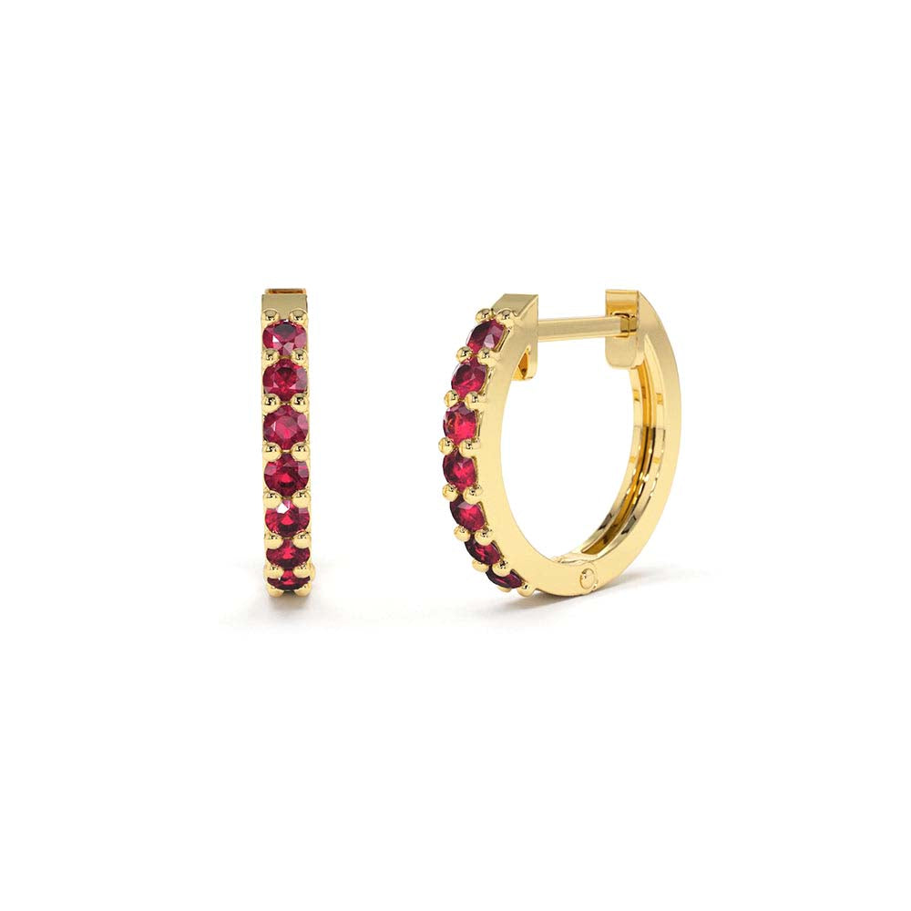 14K Gold Ruby Huggie Hoop Earrings by Orlina Fine