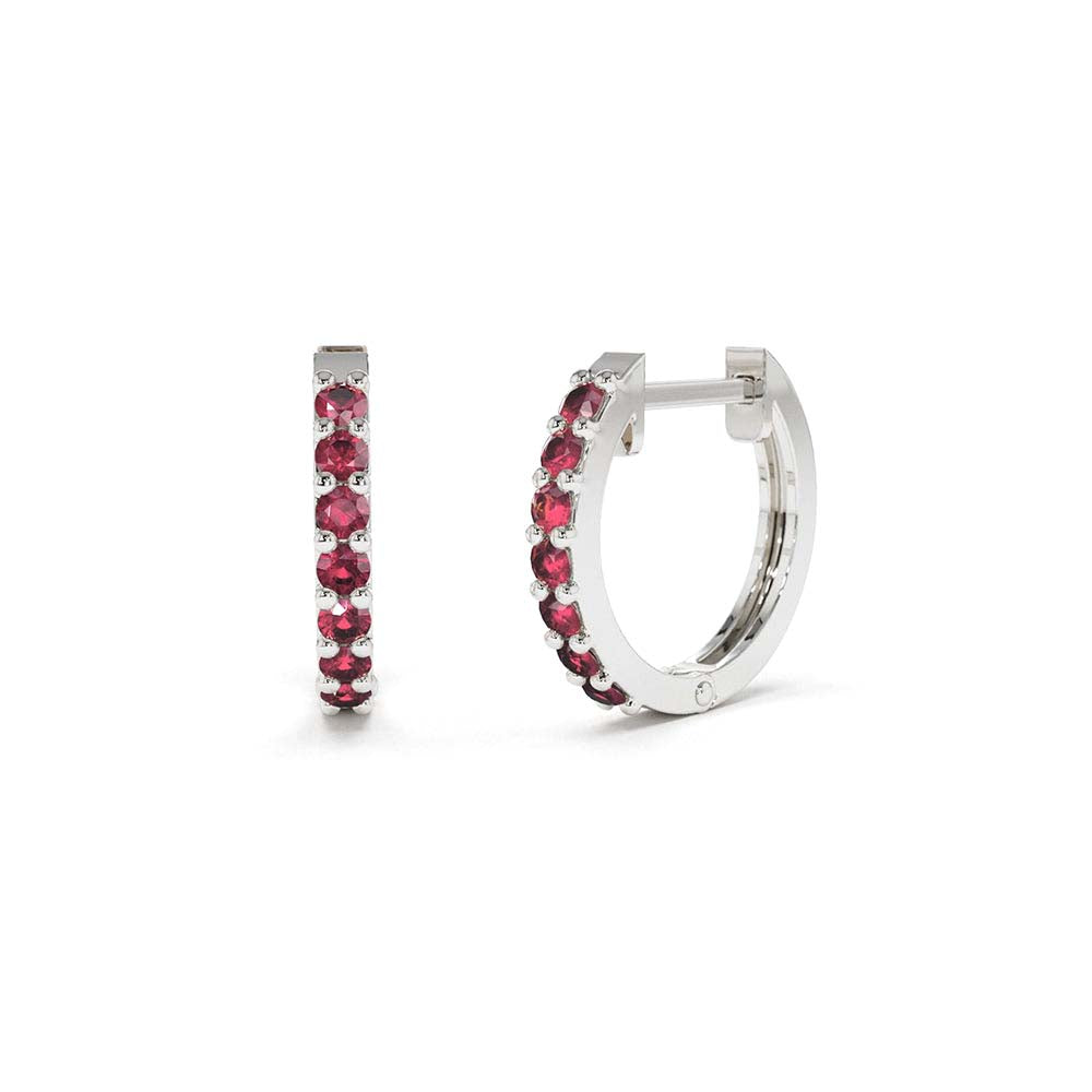 14K Gold Ruby Huggie Hoop Earrings - view 4