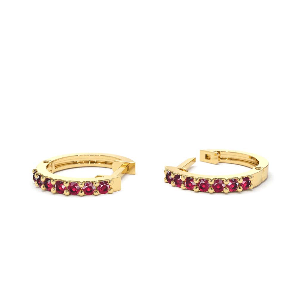 14K Gold Ruby Huggie Hoop Earrings - view 5