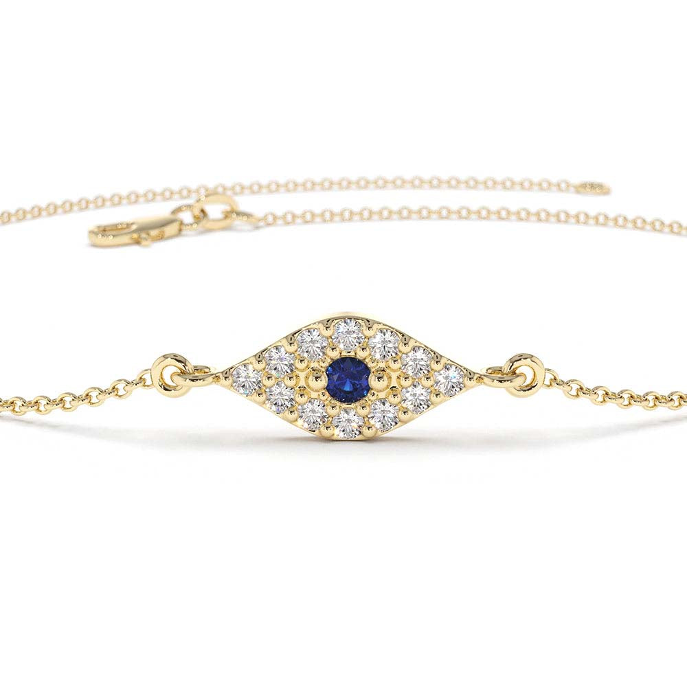 14K Diamond and Sapphire Evil Eye Bracelet - view 2