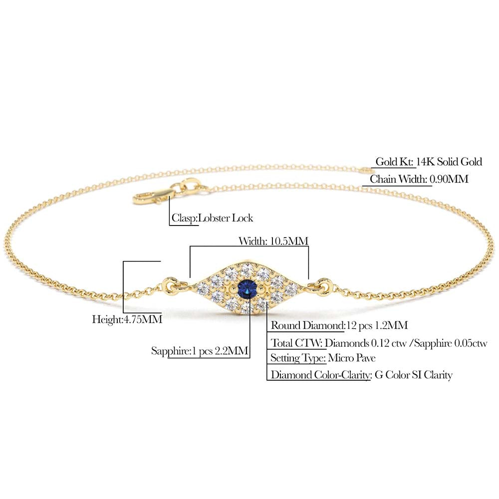 14K Diamond and Sapphire Evil Eye Bracelet - view 3